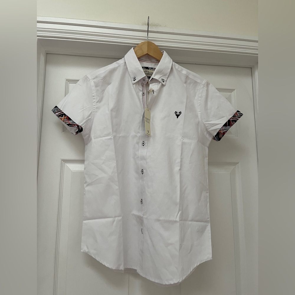 NWT Scott Ellis White Men's Shirt with Embroidered Logo size small